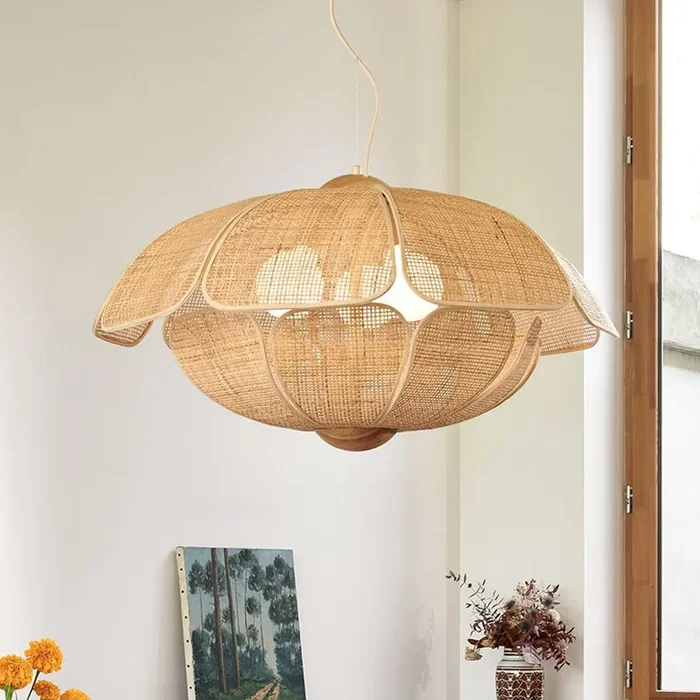 MARKET SET Lámpara colgante Coquillage, 70 cm, color natural, ratán