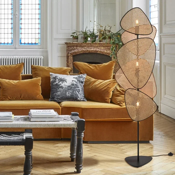 MARKET SET Lámpara de pie Screen, natural, ratán, altura 179 cm
