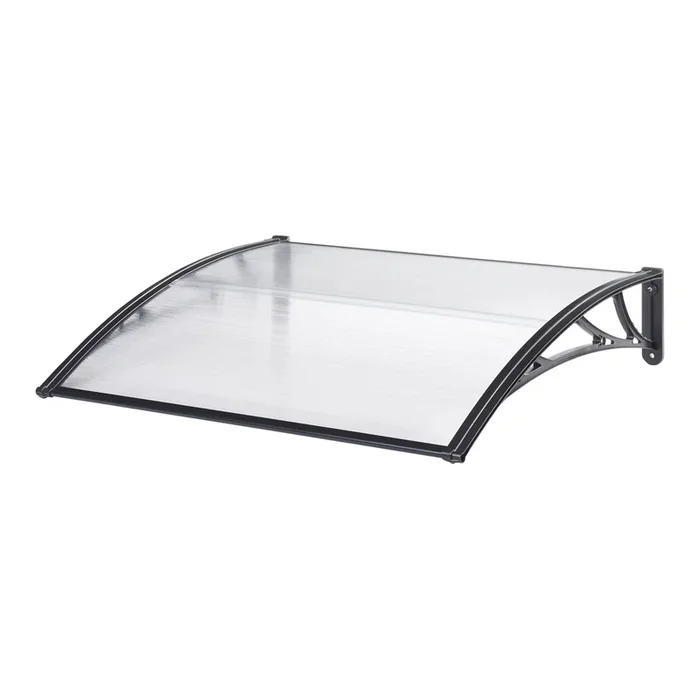 Marquesina exterior para Puertas Mellerud protección policarbonato / plástico 100 x 60 cm – Transparente y Negro [en.casa]