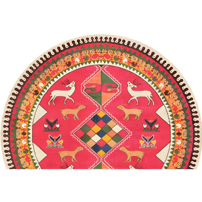 Marroquí Alfombra Multicolor con Patrón Floral Tapete Semicircular de Fibra Sintética Lavable para Corredor – Rojo 60 x 90 cm