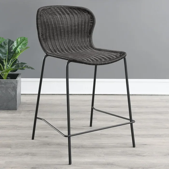 McKinley Brown/Sandy Black Upholstered Counter Height Stools with Footrest, Set of 2