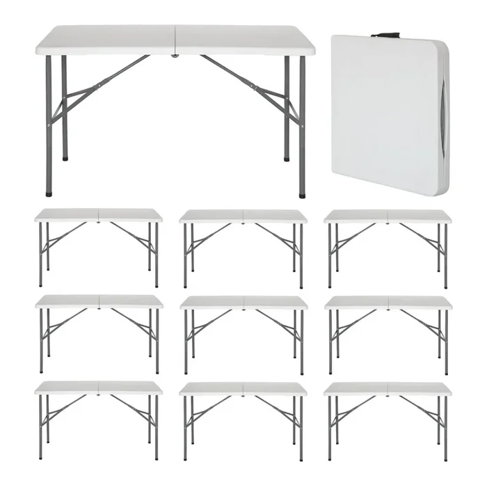 MegaPack 10 Mesas Plegables Portátiles Resina 122cm Blanco 7house