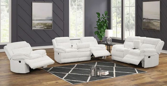 Mellow White 3-Piece Reclining Living Room Set