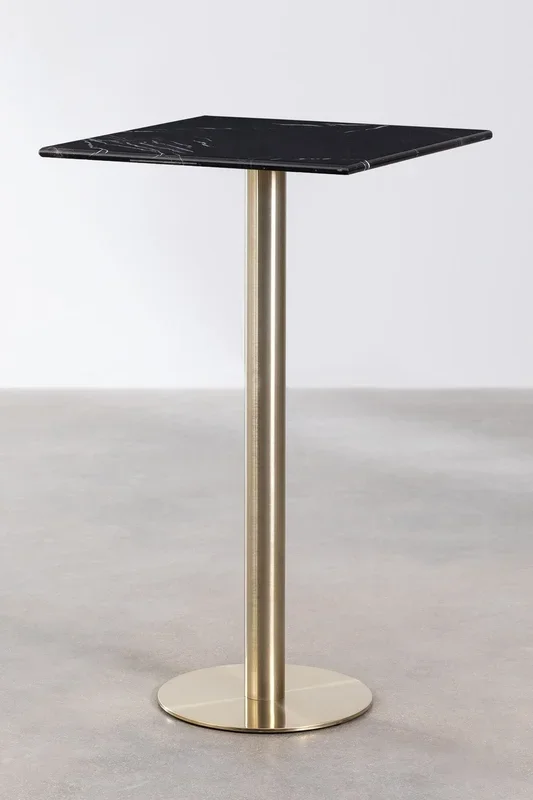 Mesa Alta de Bar Cuadrada en Mármol (60×60 cm) Cosmopolitan Negro Oro champagne – SKLUM