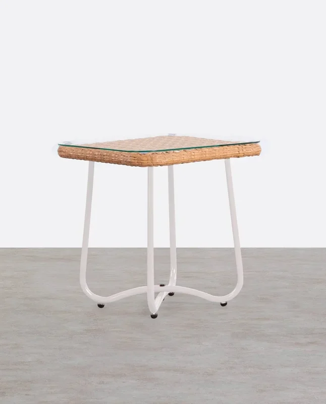 Mesa Auxiliar de Aluminio y Cristal Templado (45×45 cm) Roys Amarillo Wheat – The Masie