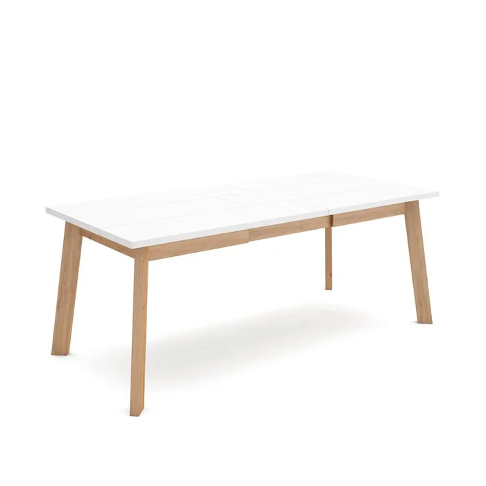 Mesa Comedor, Mesa Fija Cocina y Salón, 200, Para 10 Comensales, Patas de madera, Estilo Moderno, Blanco