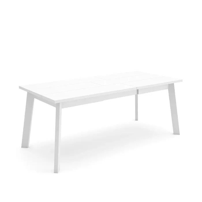 Mesa Comedor, Mesa Fija Cocina y Salón, 200, Para 10 Comensales, Patas de madera, Estilo Moderno, Blanco