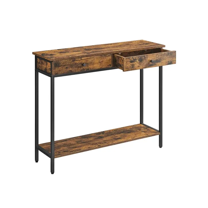 Mesa consola con cajones y estructura de acero estilo industrial-VASAGLE