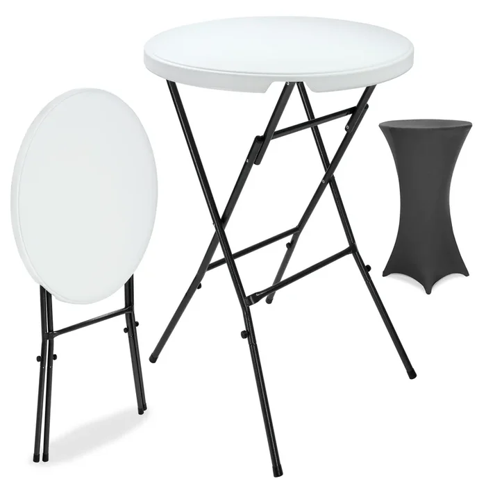 Mesa de bar blanca Ø72cm + funda de mesa de bar antracita Ø70cm
