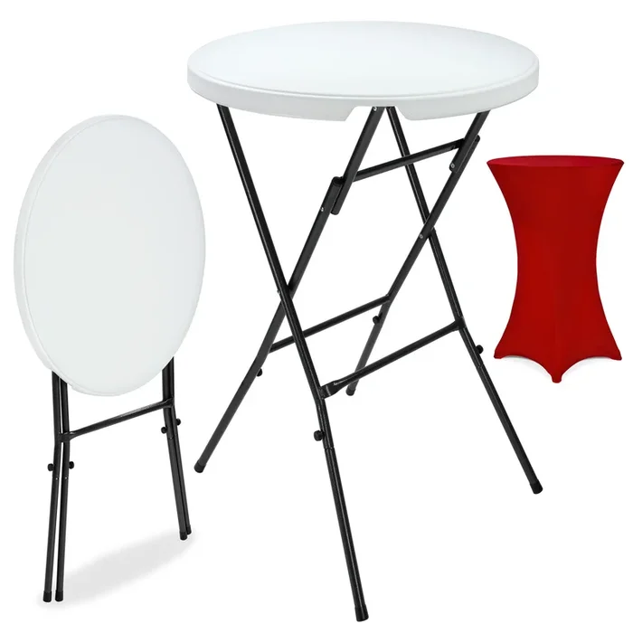 Mesa de bar blanca Ø72cm + funda de mesa de bar Burdeos Ø70cm