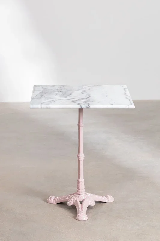 Mesa de Bar Cuadrada en Mármol Moka Rosa Algodón de Azúcar – SKLUM