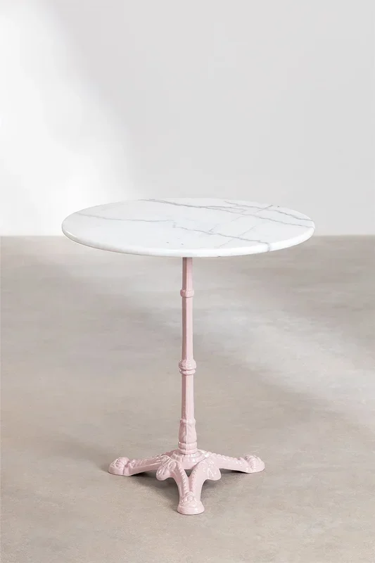 Mesa de Bar Redonda en Mármol Moka Ø70 cm Rosa Algodón de Azúcar – SKLUM