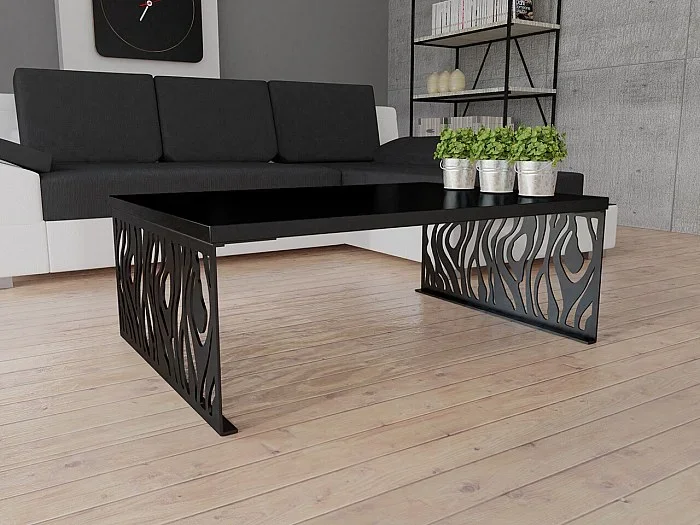 Mesa de café Germantown 108, Negro mate Negro brillante, 45x70x100cm, Aglomerado laminado