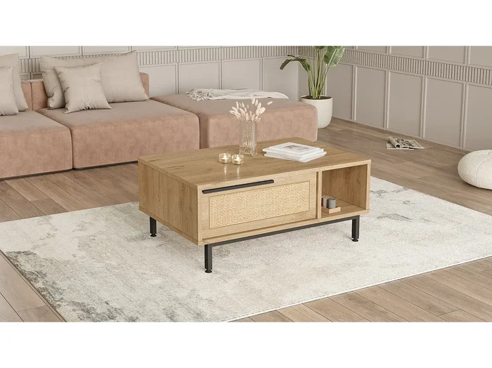 Mesa de café Kailua AE101, Roble, 38x60x90cm, Aglomerado laminado, Angular
