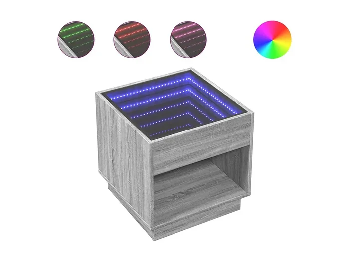 Mesa de centro Mesa auxiliar con Infinity LED gris Sonoma 50x50x50 cm