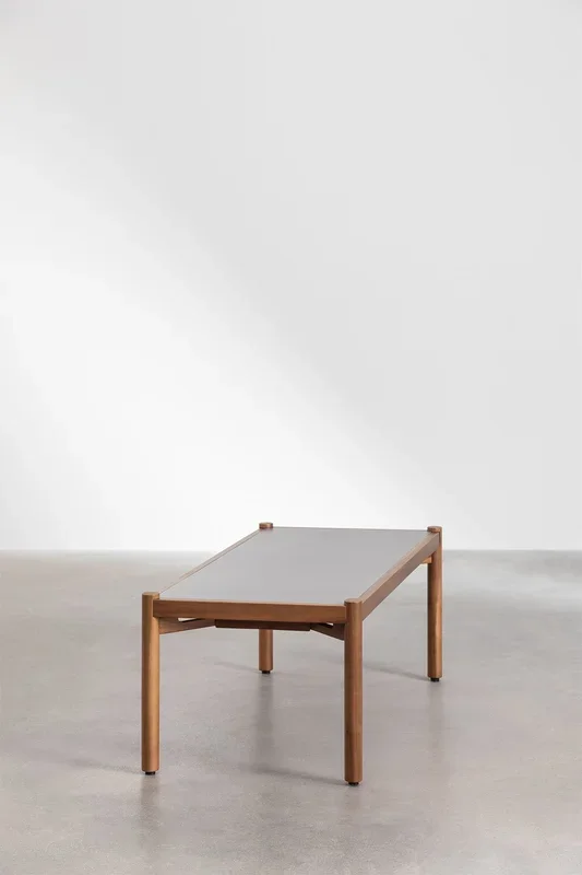 Mesa de Centro para Jardín en Cemento y Madera de Acacia Gamila 110 x 50 cm Gris – SKLUM