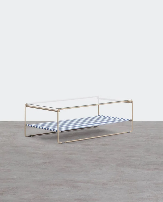 Mesa de Centro Rectángular de Acero y Cristal Templado (120×60) Carpa Azul Sapphire Line – The Masie