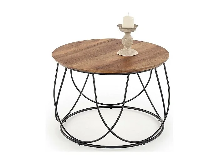 Mesa de centro redonda con tablero redondo de 60 cm de diámetro y estructura de diseño de acero negro Bocage