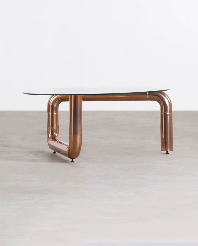 Mesa de Centro Redonda de Cristal y Metal (Ø90 cm) Oriana Coral sands – The Masie