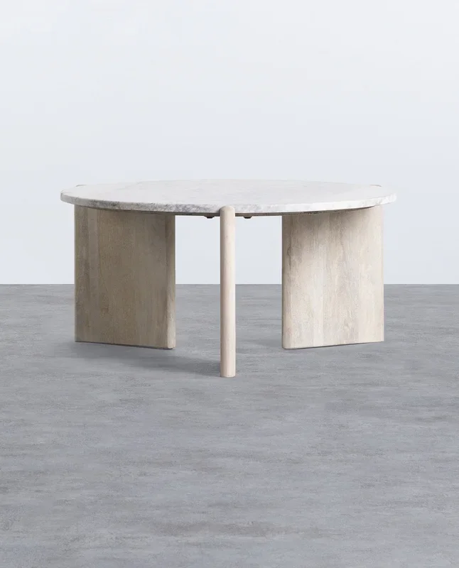 Mesa de Centro Redonda de Madera y Mármol (Ø 86 cm) Crecia Acacia Lime – The Masie