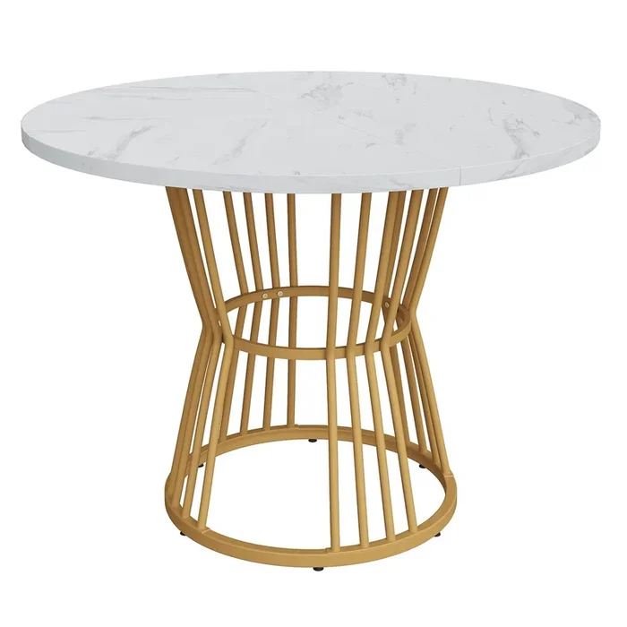 Mesa de comedor 1 pieza – Mesa de cocina con marco metálico, moderno diseño de mármol – Blanco