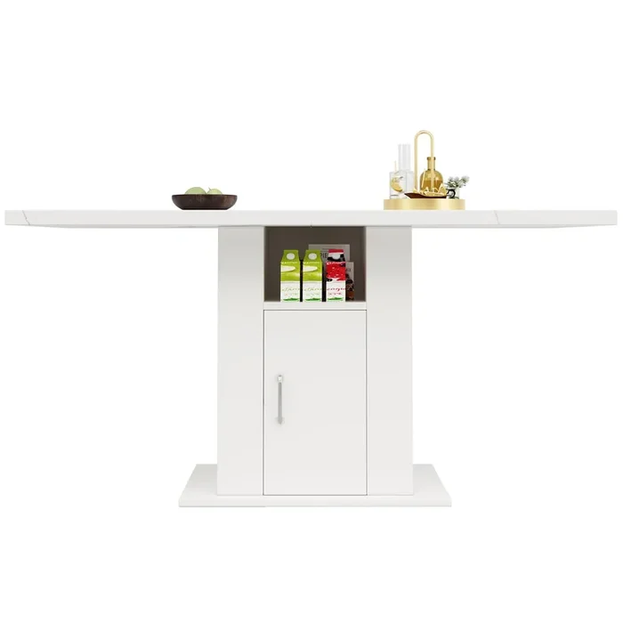 Mesa de comedor 140x75x75 cm – Mesa con almacenamiento, mesa de cocina compacta, mesa de comedor de tres niveles – Blanco