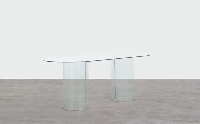 Mesa de Comedor Ovalada de Cristal Templado (200×90 cm) Kolu Cristal transparente – The Masie