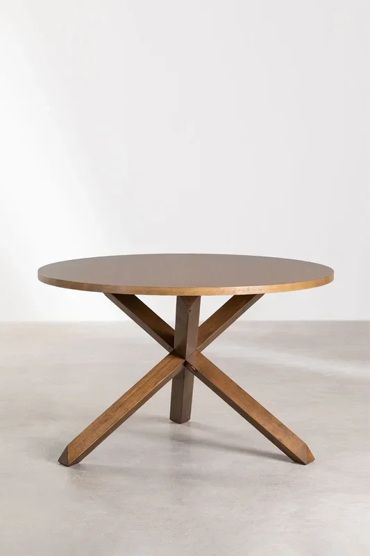 Mesa de comedor redonda en MDF y madera (Ø120 cm) Mieren Madera Oscura – SKLUM