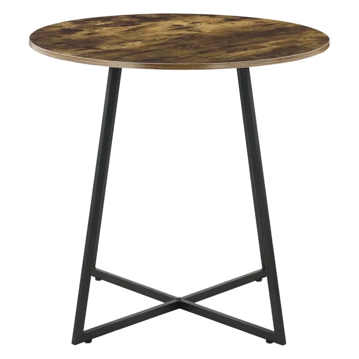 Mesa de Comedor Vaggeryd estilo minimalista redonda Metal y MDF 78 x Ø 80 cm – Negro y Efecto Madera Tono Oscuro [en.casa]