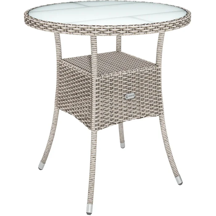 Mesa de jardín vidrio esmerilado poliratán beige/gris 60cm