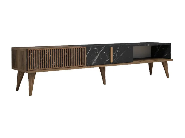 Mesa de tv Kailua B102, Nuez Mármol negro, Número de puertas 2.00, 180x40x35cm