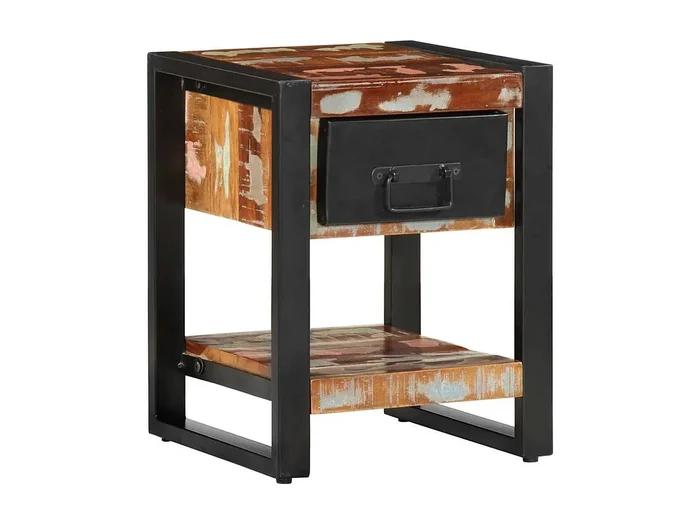 Mesilla de noche multicolor 35x34x45 cm madera maciza reciclada
