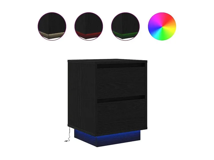 Mesillas de noche Mesita de noche con luces LED 2 uds negro 38x34x50 cm