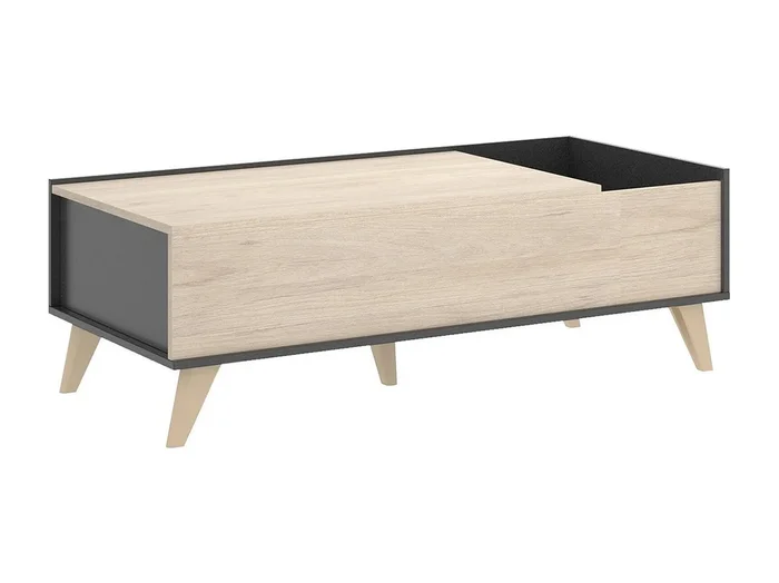 Mesita Dburs, Revistero de salón con compartimento, Mesita baja, 99x60h41 cm, Antracita y Roble
