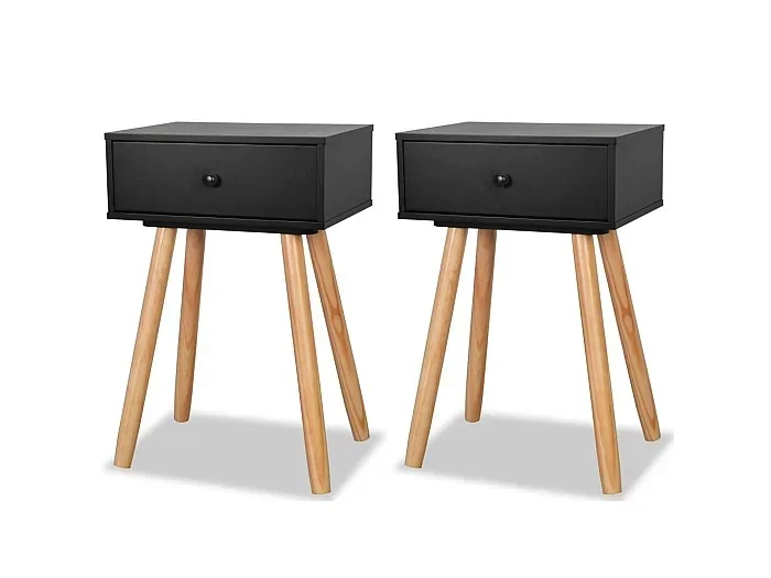 Mesita de noche 2 piezas Madera maciza de pino 40 x 30 x 61 cm Negro