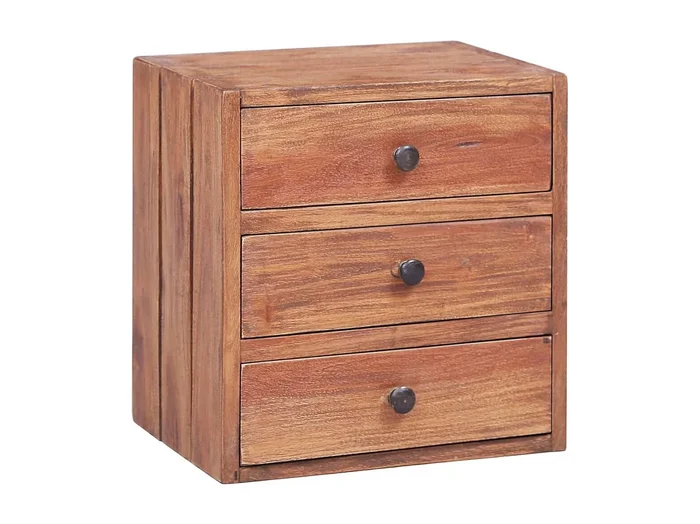 Mesita de noche 3 cajones madera maciza reciclada 35x25x35 cm