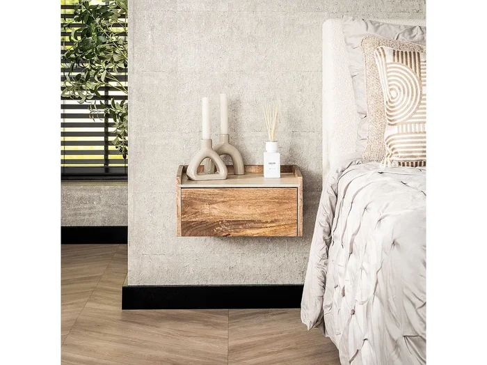 Mesita de noche colgante Travertino Nuovo – Color Arena Mango Sólido