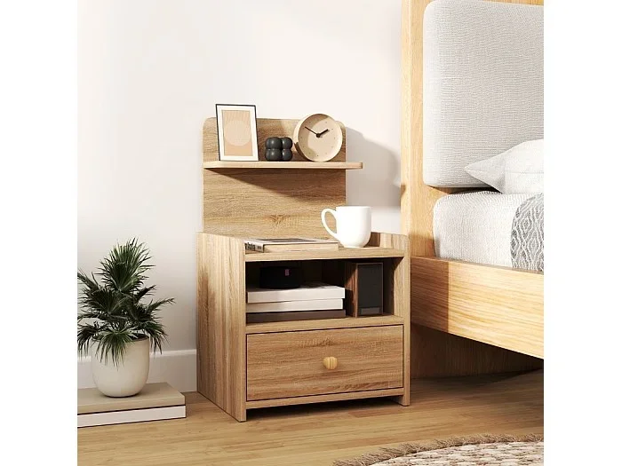Mesita de noche con 1 cajón – Mesita de noche con almacenaje – madera – para dormitorio