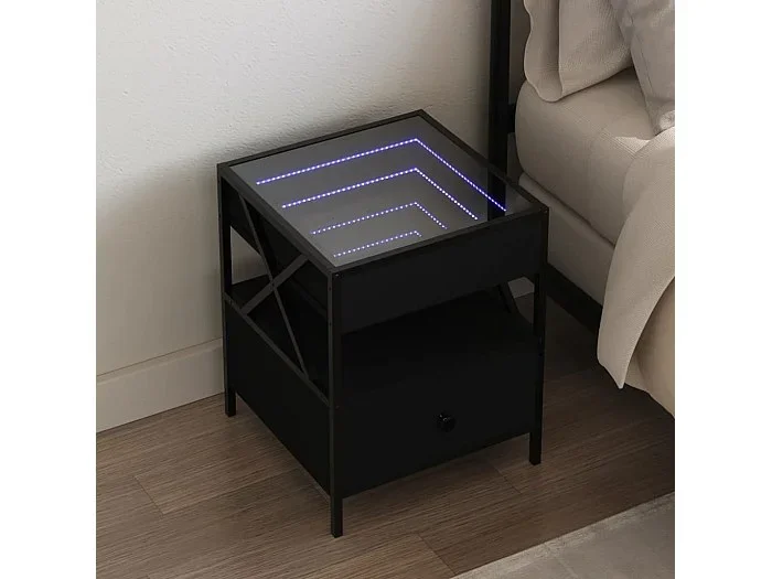 Mesita de noche con Infinity LED negra 40x40x51 cm