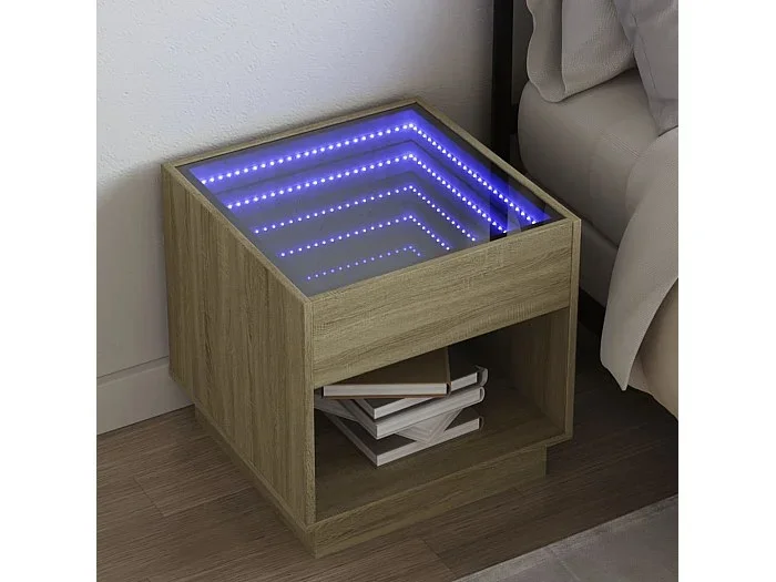 Mesita de noche con Infinity LED roble Sonoma 50x50x50 cm