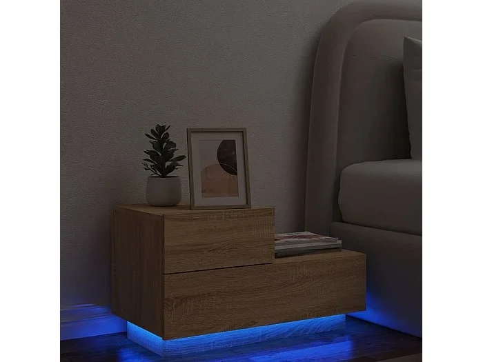 Mesita de noche con luces LED roble Sonoma 70x36x40,5 cm