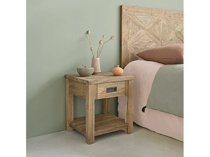 Mesita de noche de madera de teca maciza