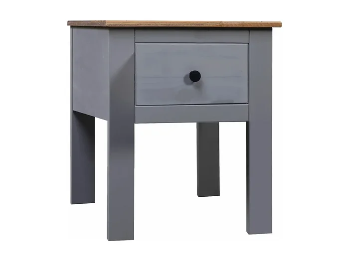 Mesita de noche de madera maciza pino Panamá gris 46x40x57 cm