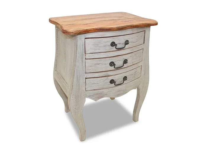 Mesita de noche de madera maciza reciclada 48x35x64 cm