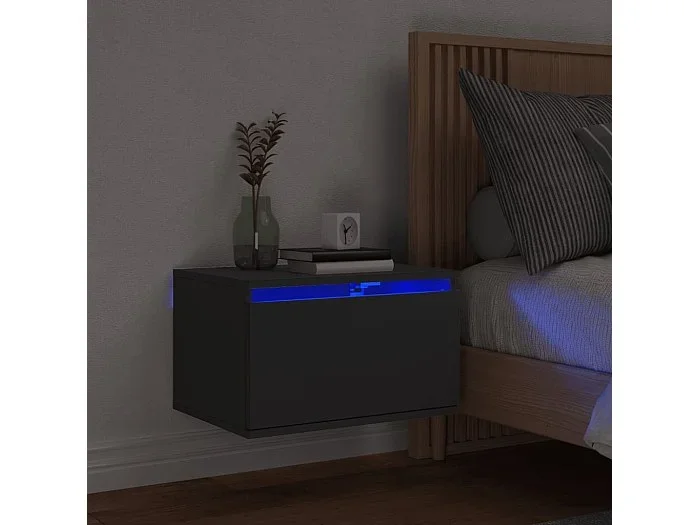 Mesita de noche de pared con luces LED negro ES46371