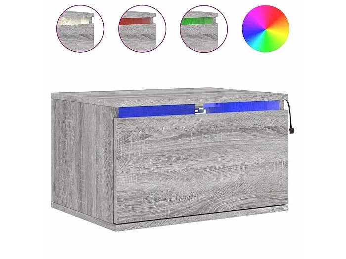 Mesita de noche de pared con luces LED sonoma gris