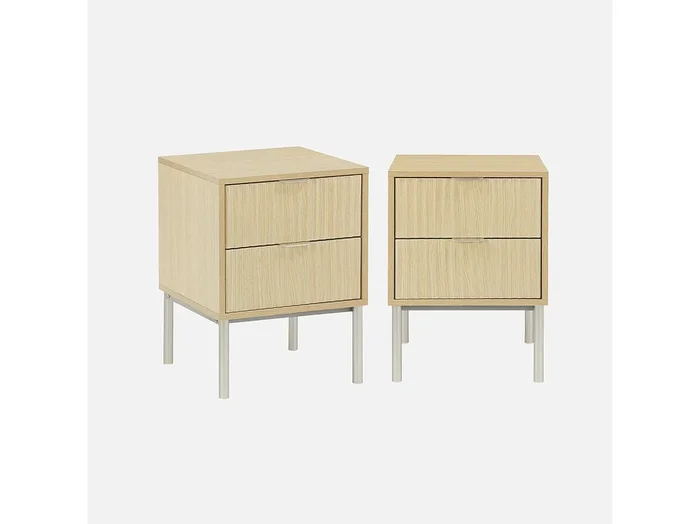 Mesita de noche efecto madera y metal, set de 2 natural
