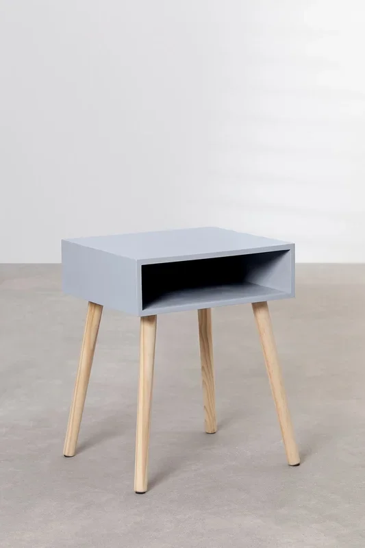 Mesita de Noche en Madera Zente Gris Delfín – SKLUM