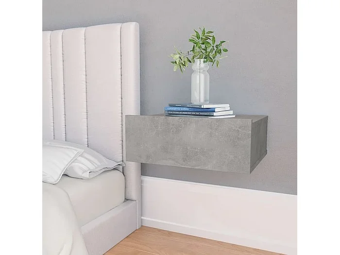 Mesita de noche flotante contrachapada gris hormigón 40x30x15cm