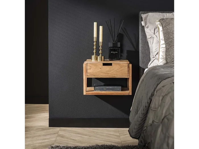 Mesita de noche flotante de 1L – Madera de acacia